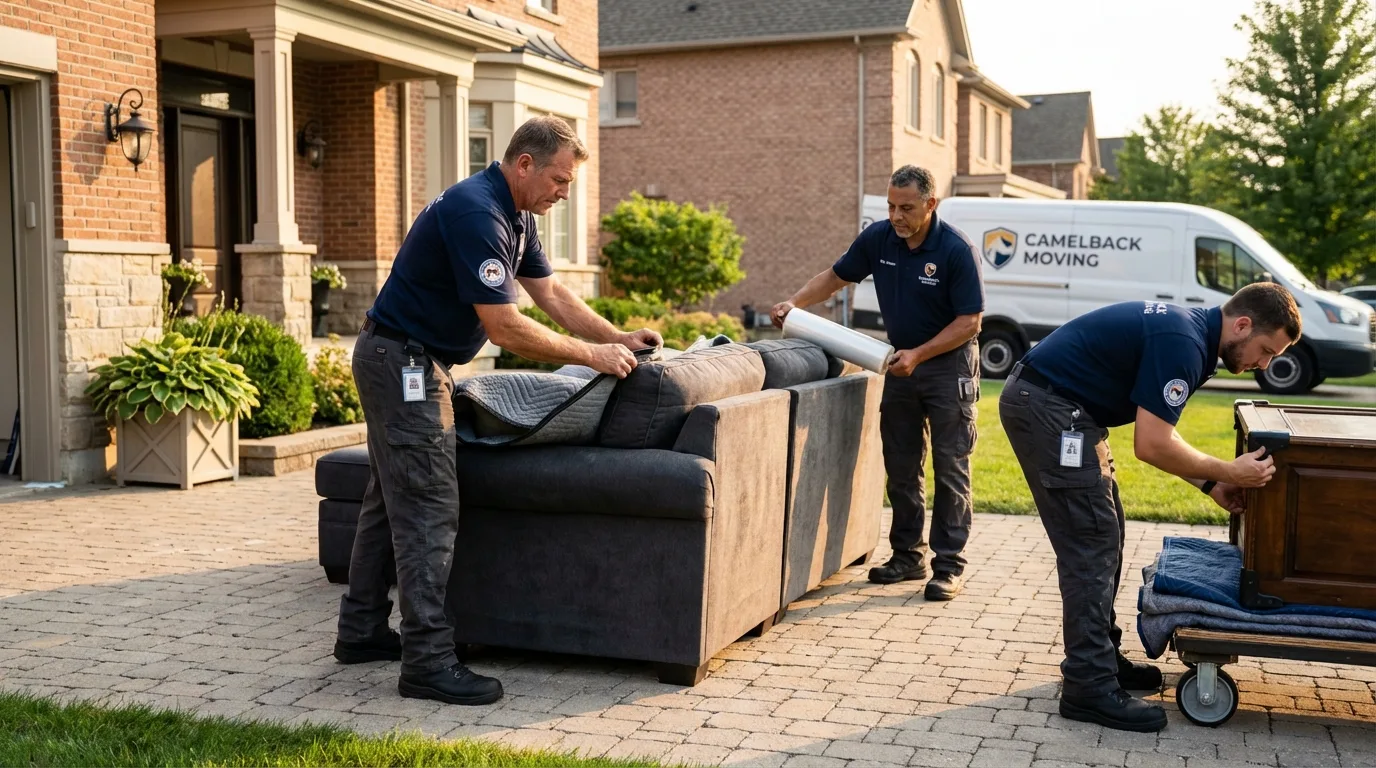 Large estate moving crew wrapping furniture in Stanford, CA